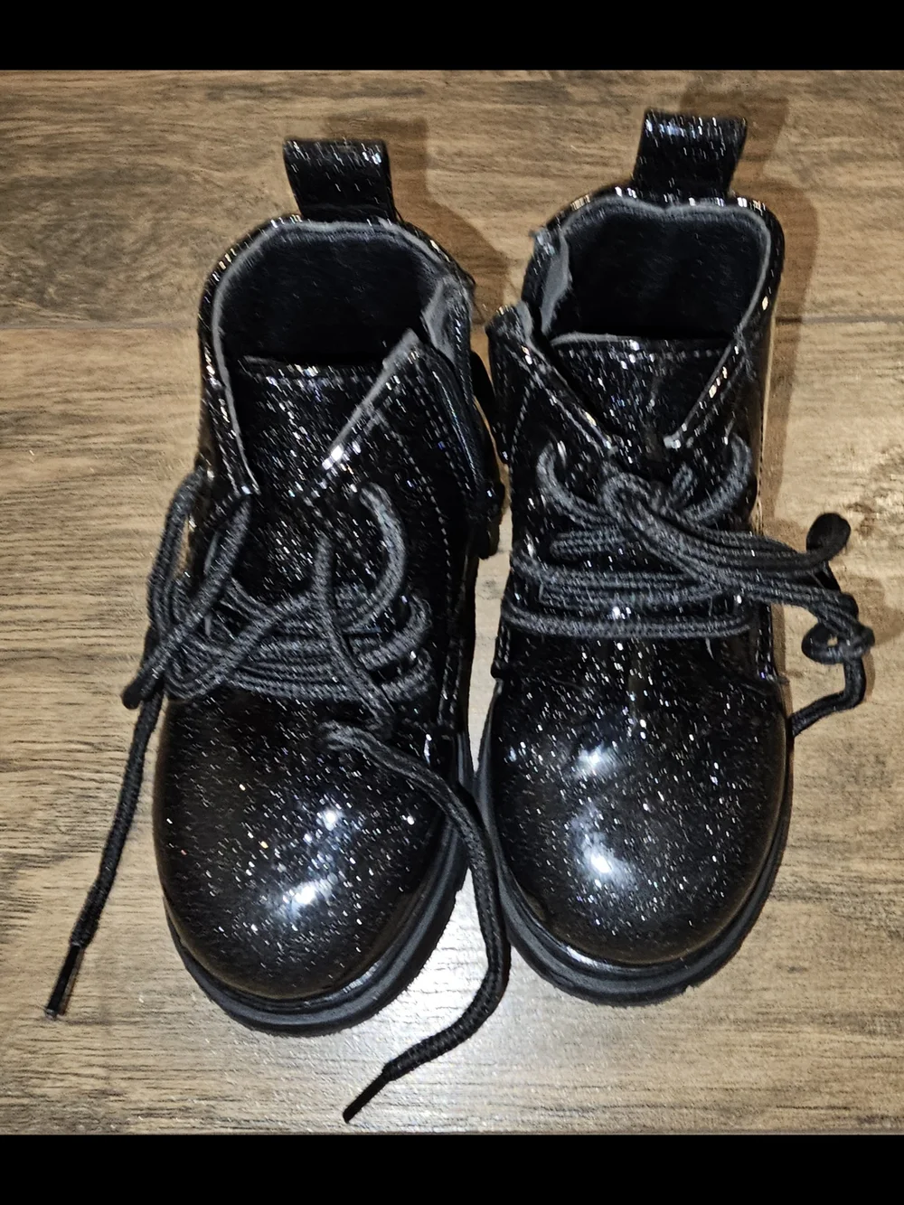 ComfyKids Cute Children Boots BlackGlitter Print Girl Lace Up Boots 5.5